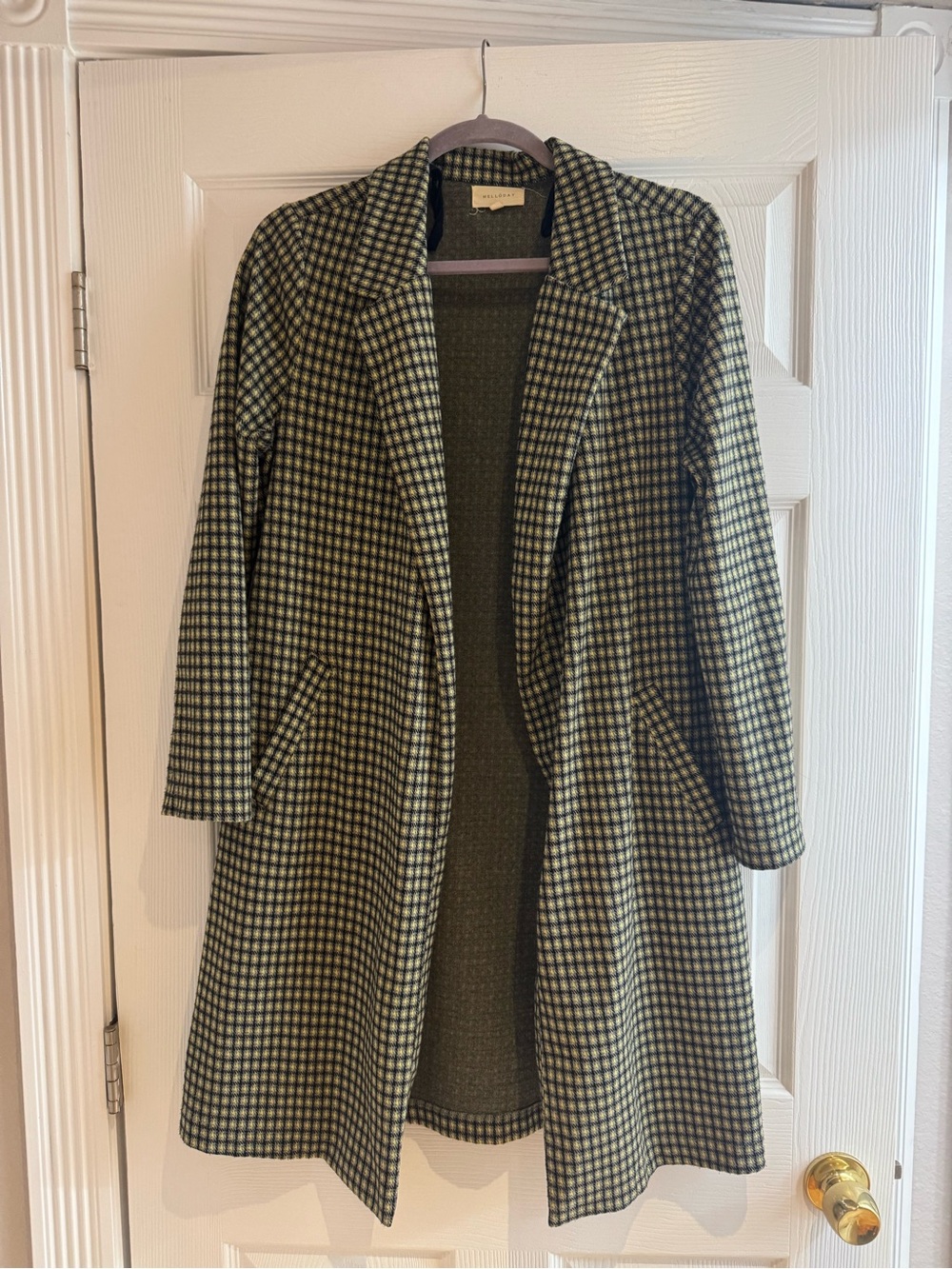 Nordstrom Green Checked Open-Front Trench Coat